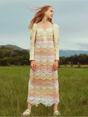 🌸 Pastel Lace Maxi Dress – Size M | Like New